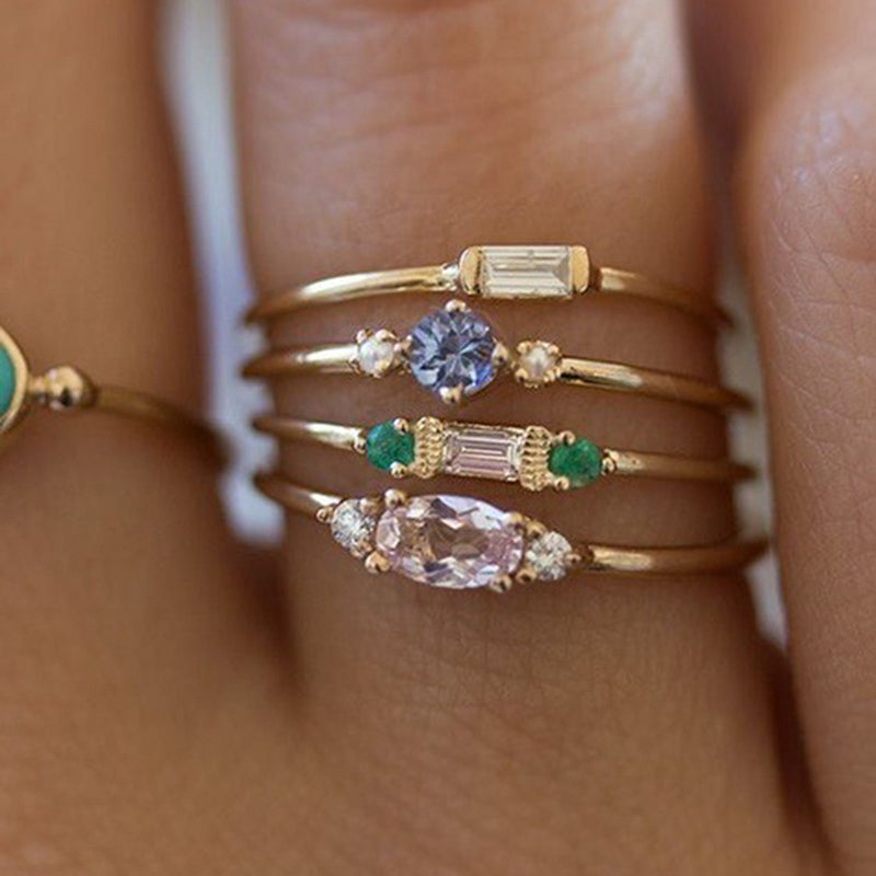 Lumiére™ Geometrisches Ring-Set in Goldoptik mit Runden Zirkonia-Kristallen