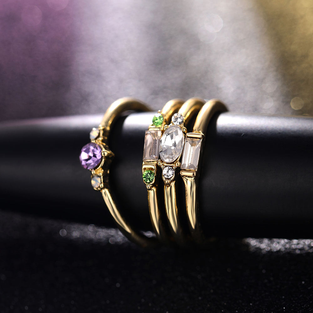Lumiére™ Geometrisches Ring-Set in Goldoptik mit Runden Zirkonia-Kristallen