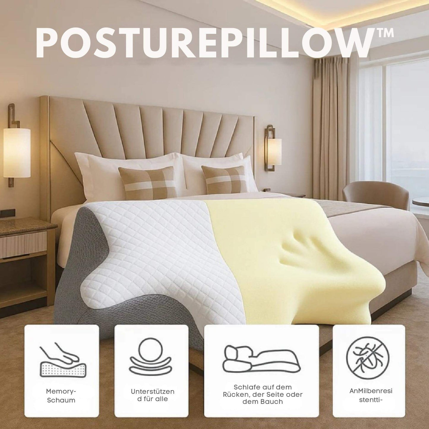 PosturePillow™ | Schlafe besser, wache erfrischt auf – ergonomische Unterstützung für Nacken und Rücken die ganze Nacht