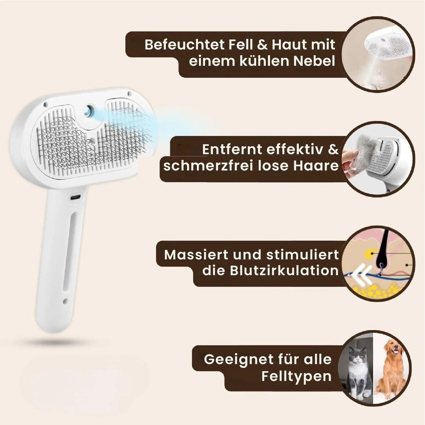 Groomi™ Pro Steamer | Professionelle Fellpflegebürste für Haustiere