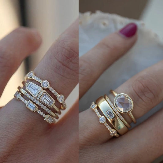 Lumiére™ Geometrisches Ring-Set in Goldoptik mit Runden Zirkonia-Kristallen