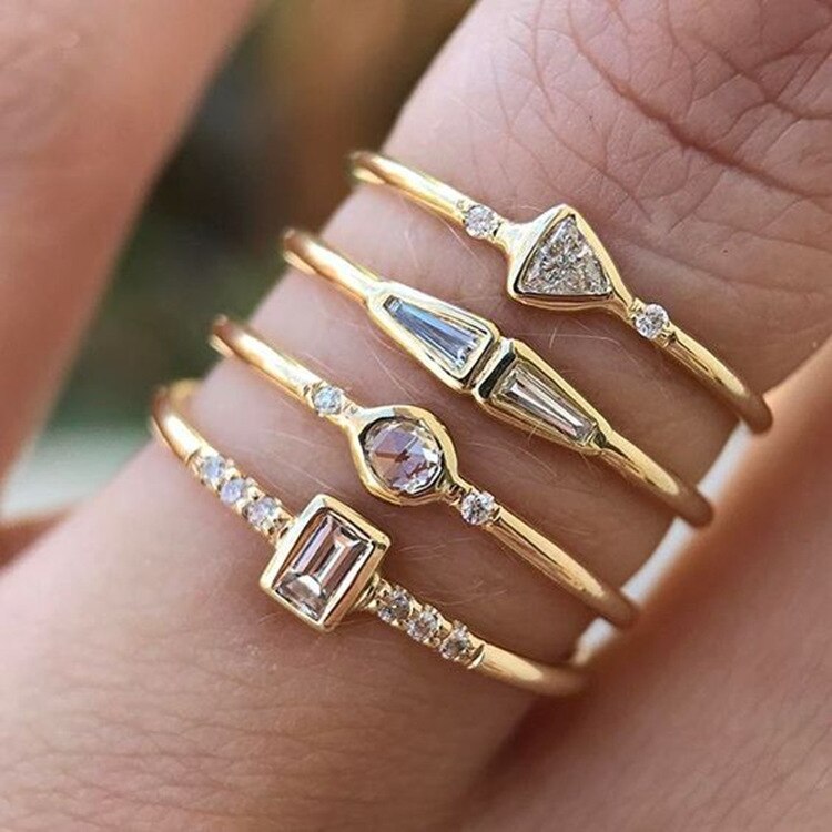 Lumiére™ Geometrisches Ring-Set in Goldoptik mit Runden Zirkonia-Kristallen