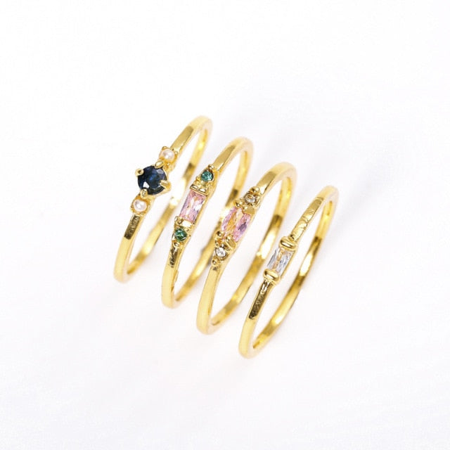 Lumiére™ Geometrisches Ring-Set in Goldoptik mit Runden Zirkonia-Kristallen