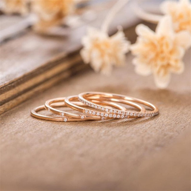 Lumiére™ Geometrisches Ring-Set in Goldoptik mit Runden Zirkonia-Kristallen