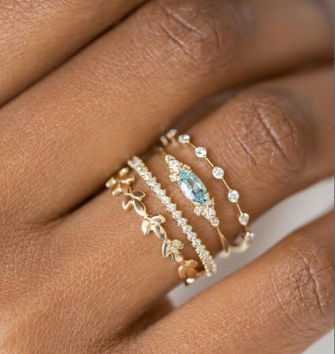 Lumiére™ Geometrisches Ring-Set in Goldoptik mit Runden Zirkonia-Kristallen