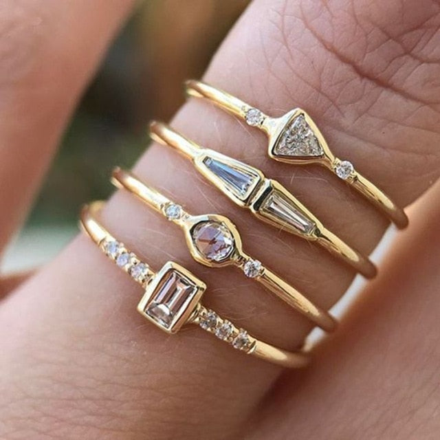 Lumiére™ Geometrisches Ring-Set in Goldoptik mit Runden Zirkonia-Kristallen