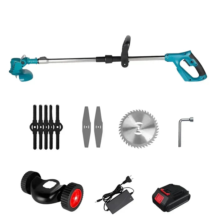 LawnLift™ | Kabelloser und faltbarer Rasentrimmer – Verstellbare Höhe, Räder und 3 Klingentypen