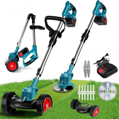 LawnLift™ | Kabelloser und faltbarer Rasentrimmer – Verstellbare Höhe, Räder und 3 Klingentypen