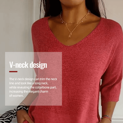 Chroma Chic™ Einfarbiges Stricktop mit V-Ausschnitt