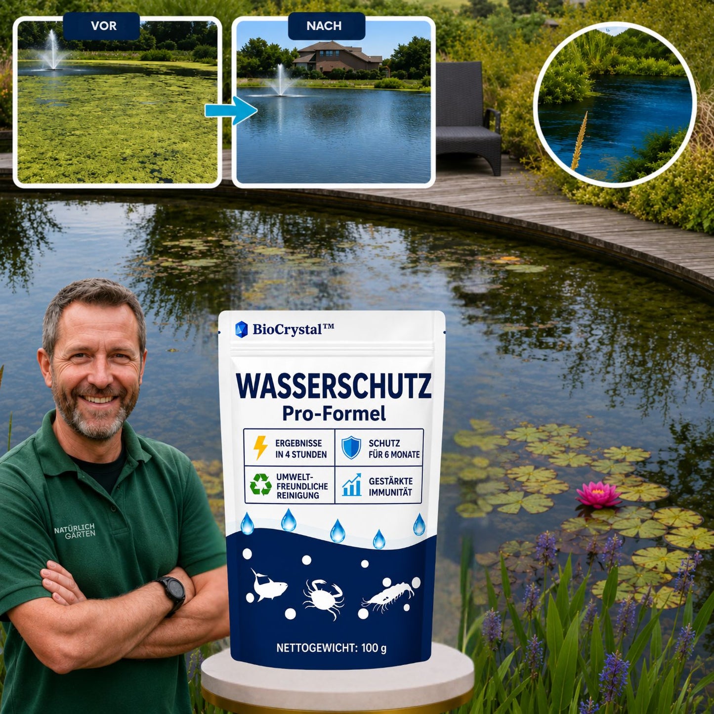 BioCrystal™ Wasserreiniger | Kristallklares Wasser in nur 24 Stunden!
