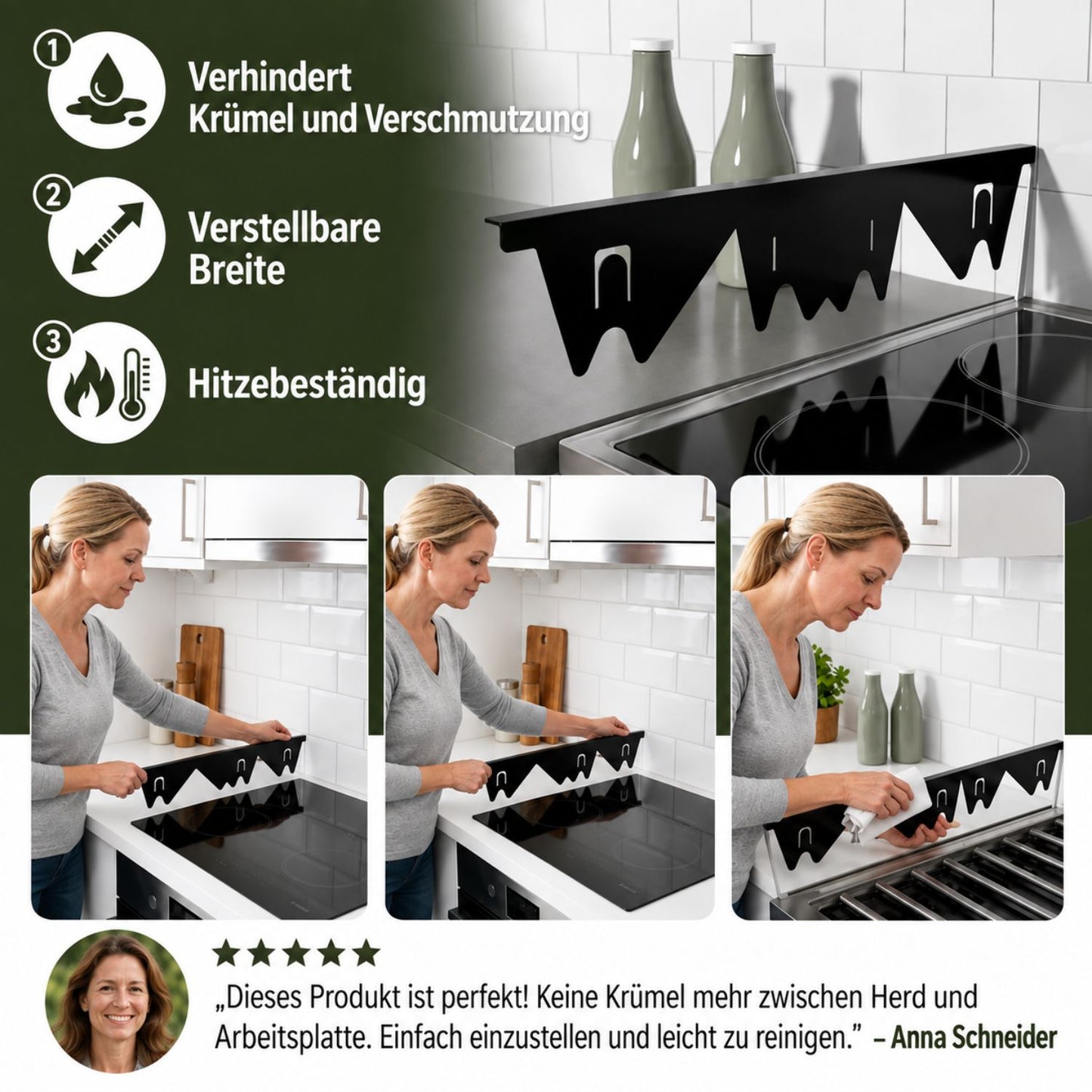 GapLock™ Extend – Ausziehbare Herdspalt-Abdeckung – Verstellbarer Schutz für Küchenarbeitsplatten