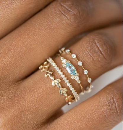 Lumiére™ Geometrisches Ring-Set in Goldoptik mit Runden Zirkonia-Kristallen